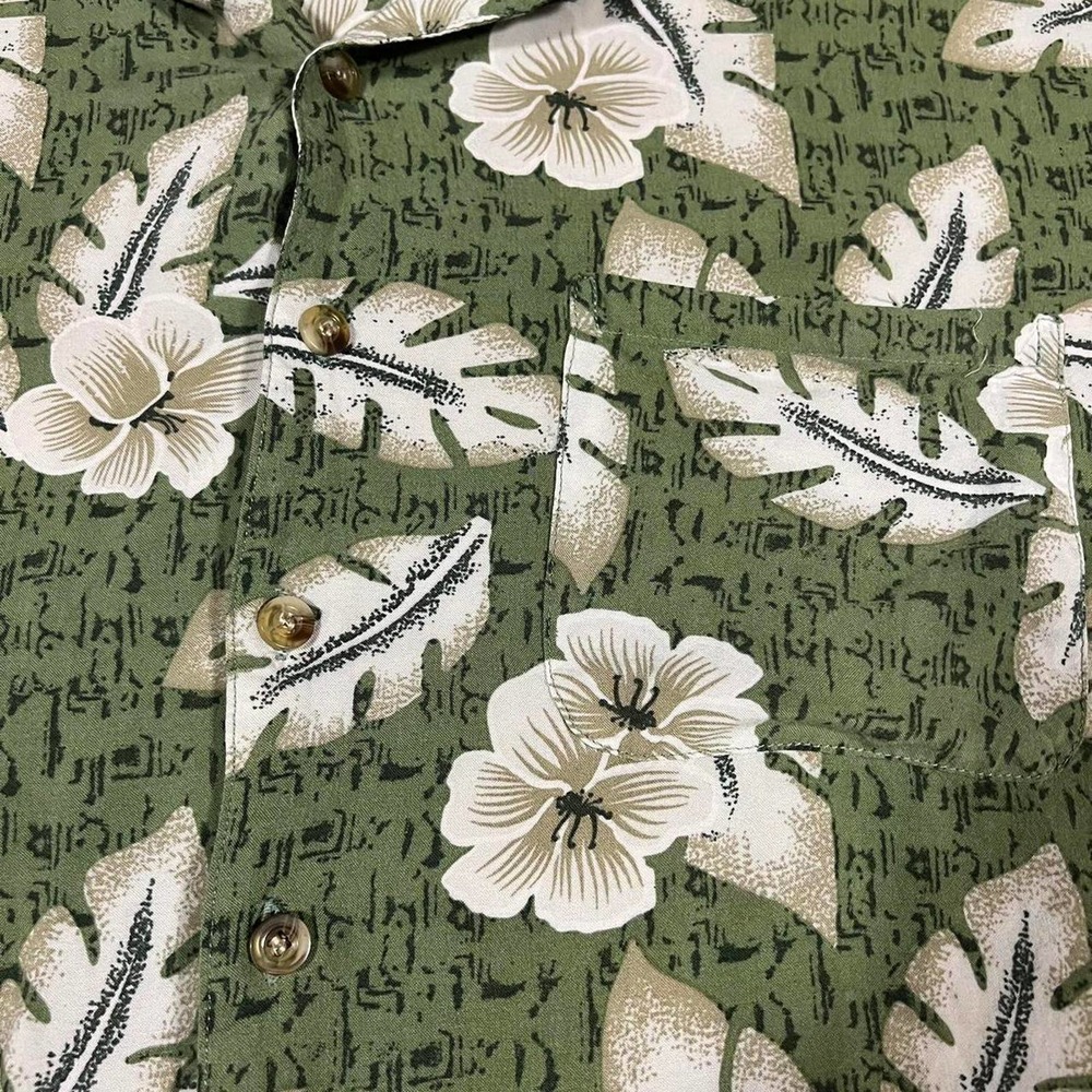Paradise Blue Flower Floral Green Hawaiian Button Up Shirt Large - Picture 5 of 6